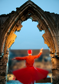 Jacky dancing on stage at York Mystery Plays 2012